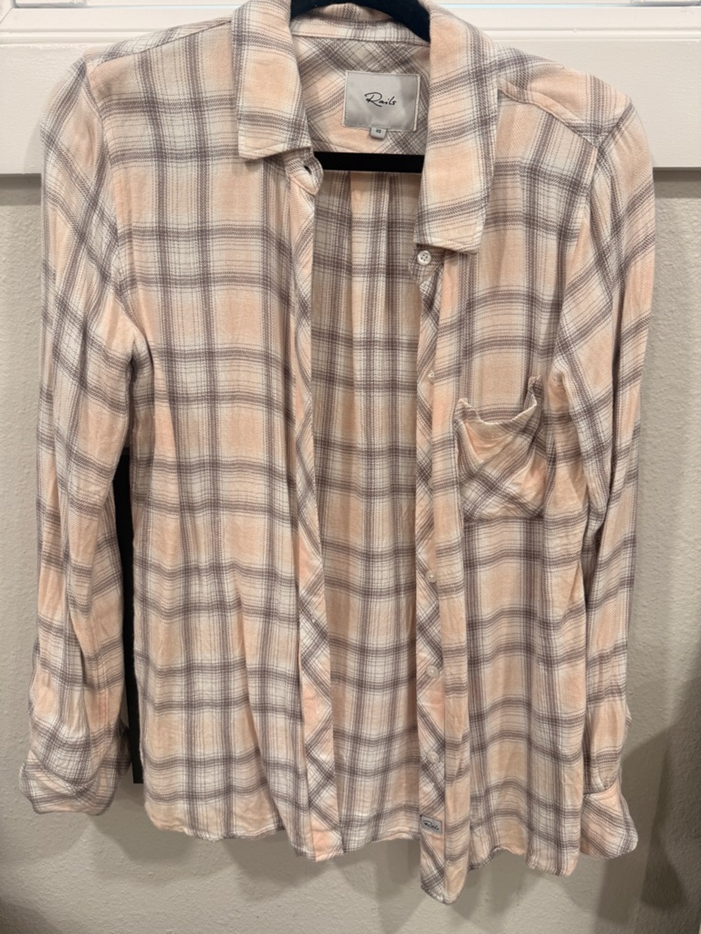 Rails Peach and Gray Plaid Button-Down Shirt
